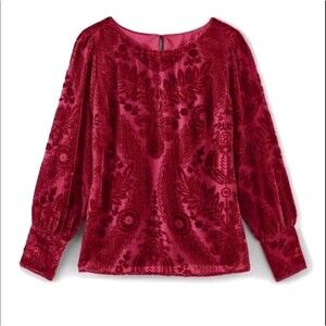 Soft Surroundings Petite M Vanetta Velvet Top Rhubarb Red Maroon Style #: 2FZ92